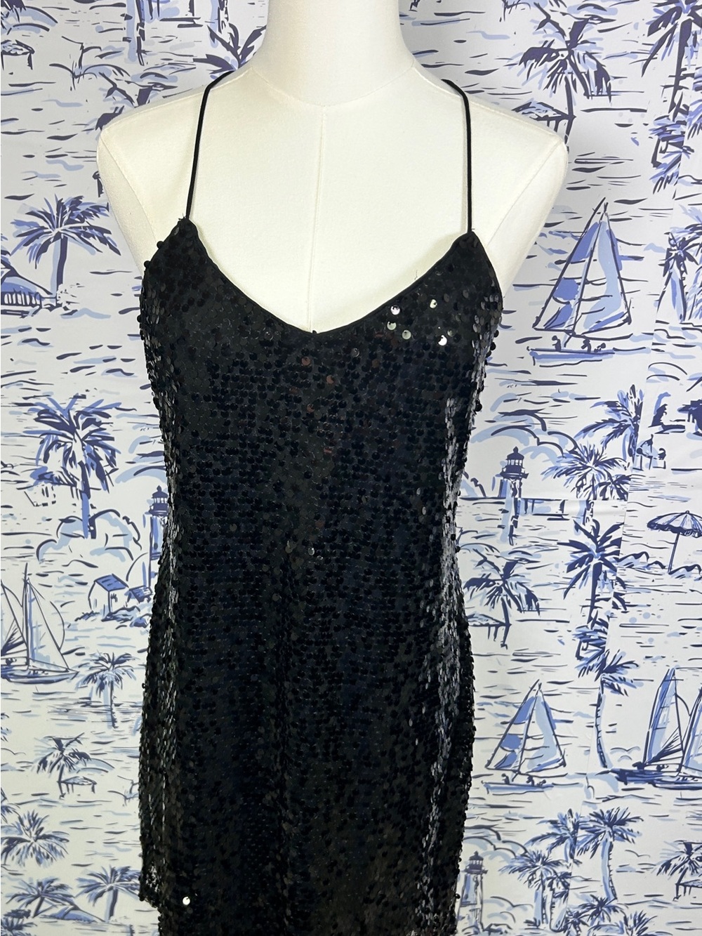 Express Black Sequin Mini Slip Dress